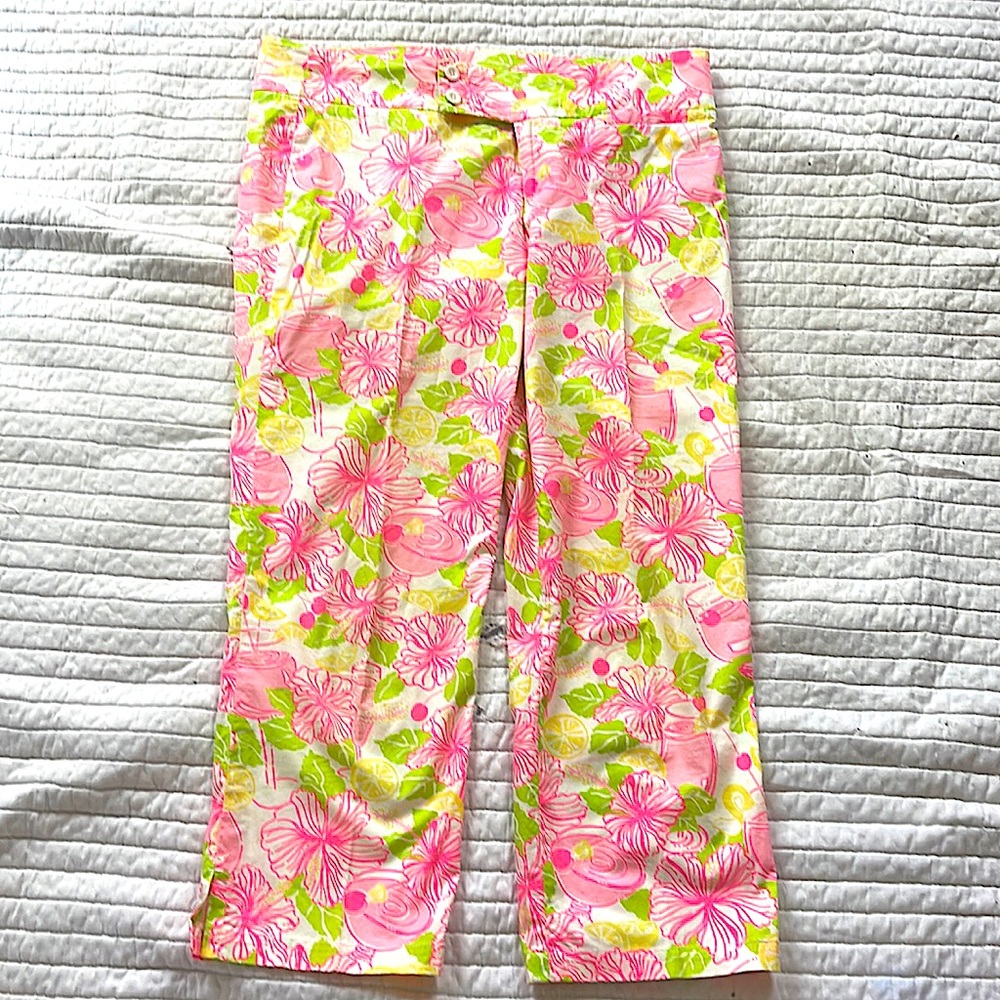 Lilly Pulitzer ankle pants. Pink, green, yellow and white. Size 8